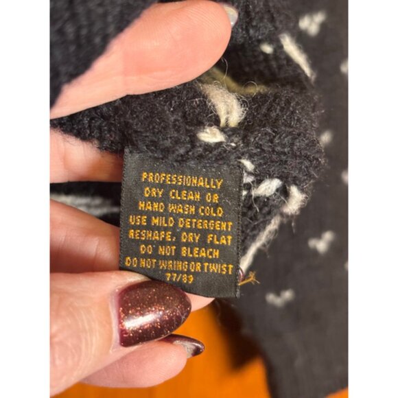 Vtg 90s Eddie Bauer Wool Sweater Medium Fair Isle Nordic Black White Snowflake - Picture 6 of 10